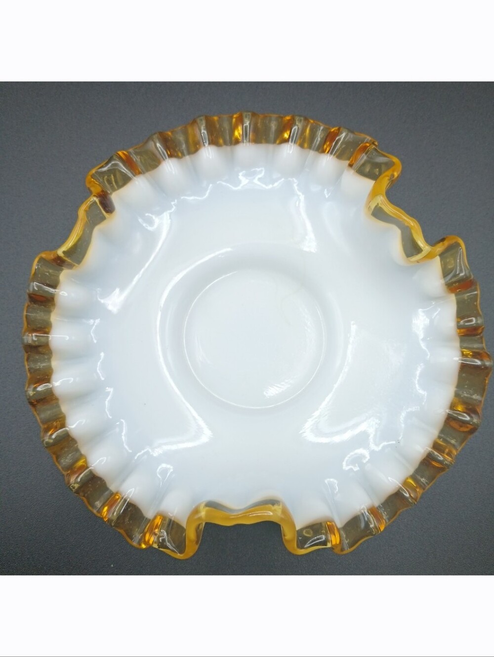 Fenton White Milk Glass 5.5" Gold Crest Crimped Ruffled Candy Dish Bon Bon Bowl